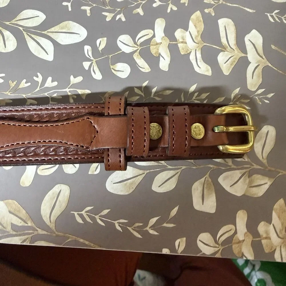 Amish Handmade Basketweave Ranger Yoder Men's Brown Solid Belt Size 46 NWOT
